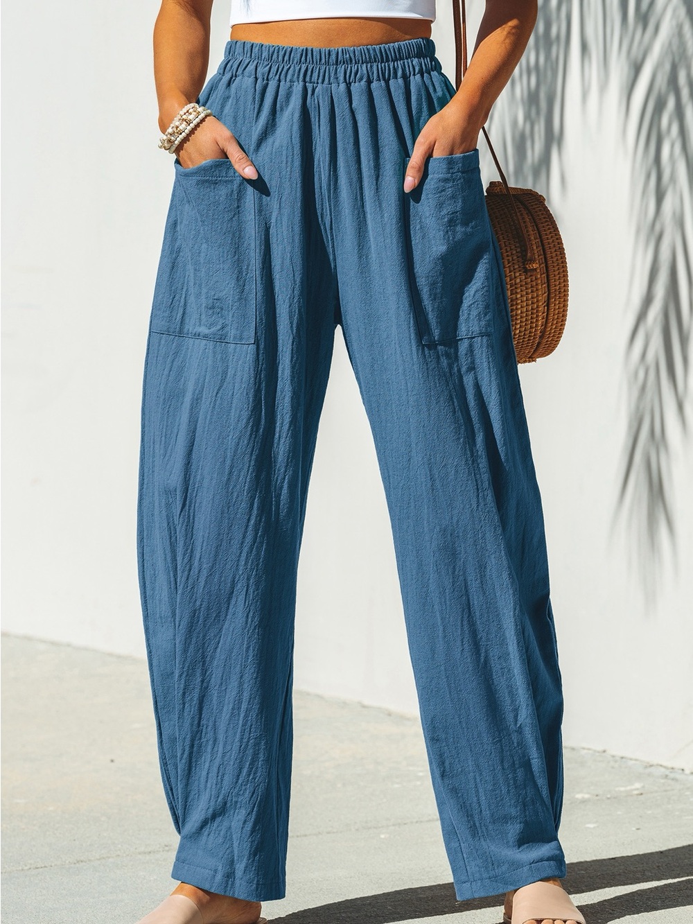 Cupshe Slate Blue Wide-Leg Elastic-Waist Pants